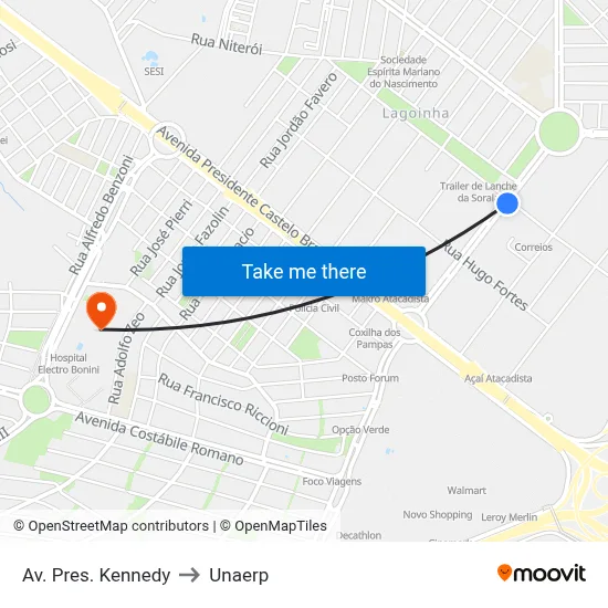 Av. Pres. Kennedy to Unaerp map