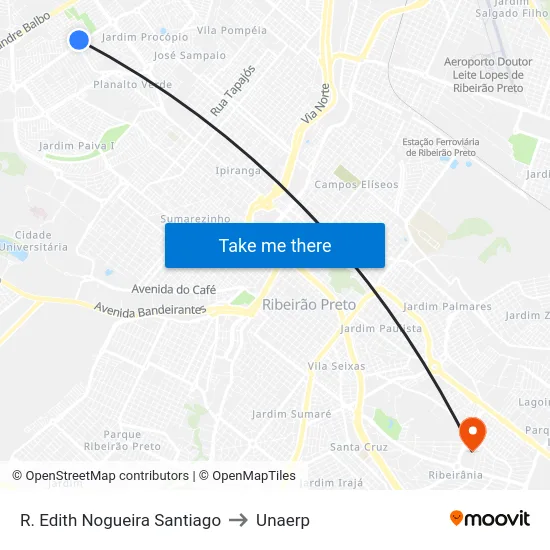 R. Edith Nogueira Santiago to Unaerp map