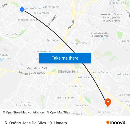 R. Osório José Da Silva to Unaerp map