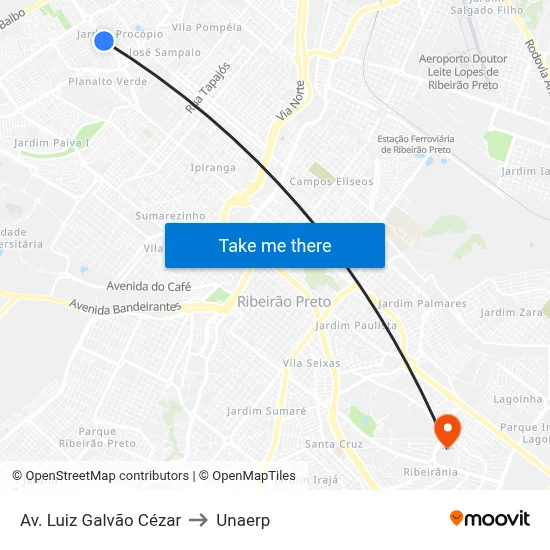 Av. Luiz Galvão Cézar to Unaerp map