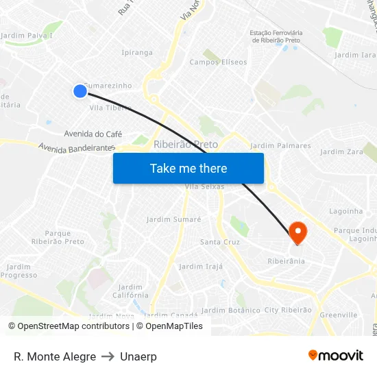 R. Monte Alegre to Unaerp map