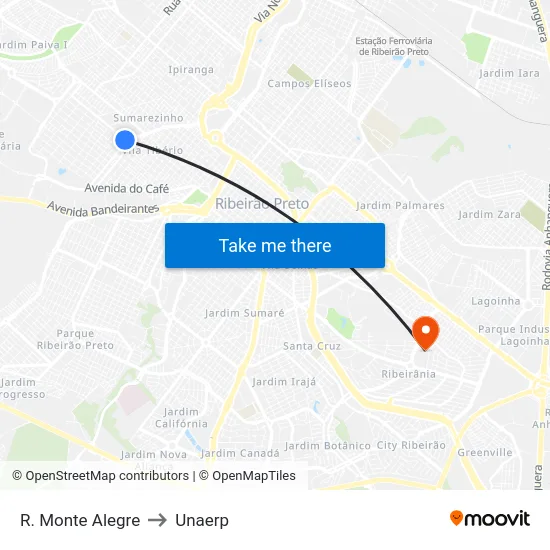 R. Monte Alegre to Unaerp map