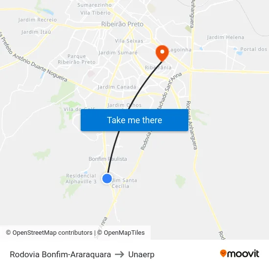 Rodovia Bonfim-Araraquara to Unaerp map