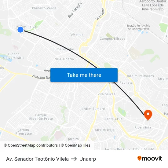 Av. Senador Teotônio Vilela to Unaerp map