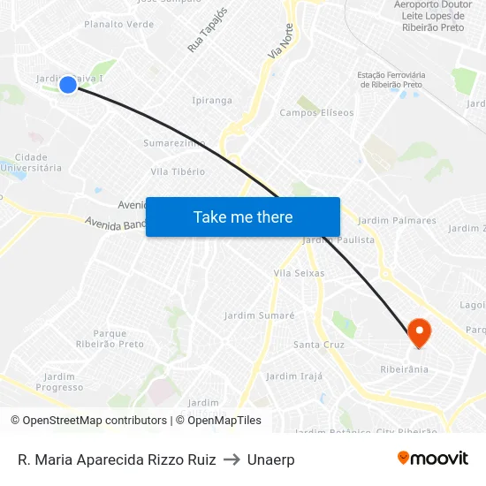 R. Maria Aparecida Rizzo Ruiz to Unaerp map