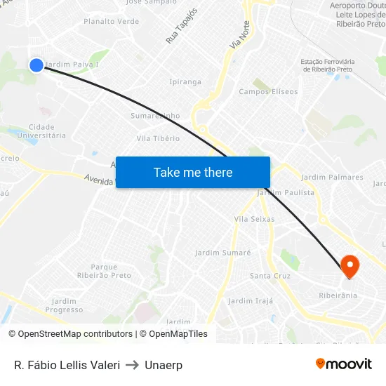 R. Fábio Lellis Valeri to Unaerp map