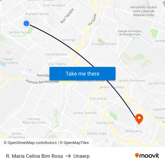 R. Maria Celina Bim Rosa to Unaerp map