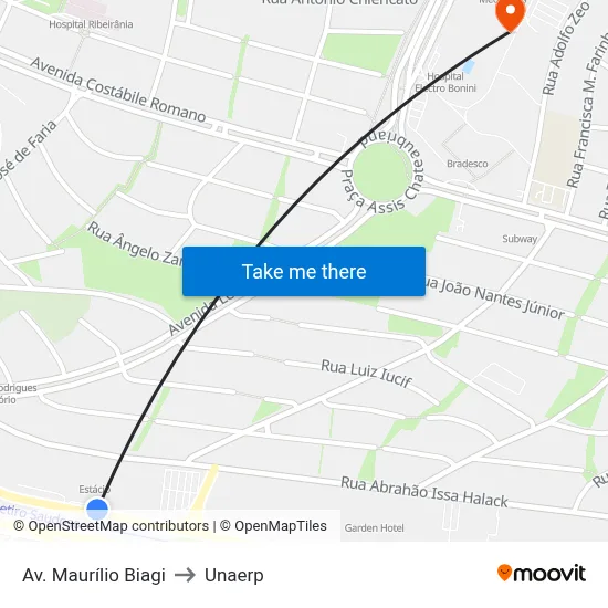 Av. Maurílio Biagi to Unaerp map