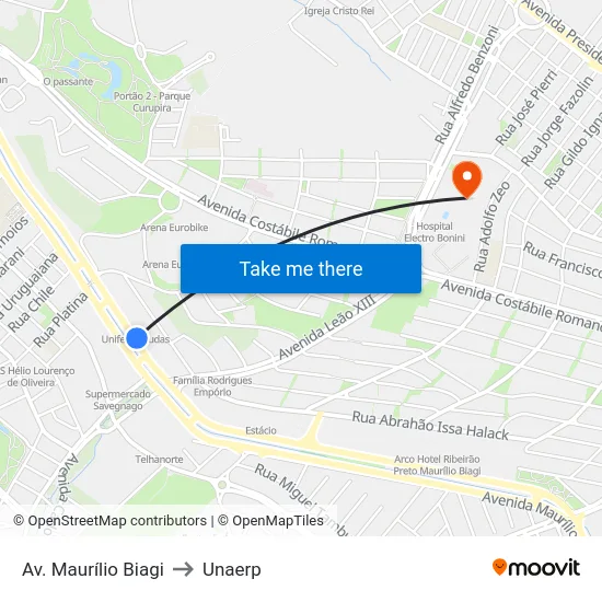 Av. Maurílio Biagi to Unaerp map