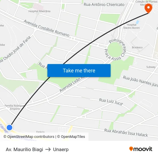 Av. Maurílio Biagi to Unaerp map