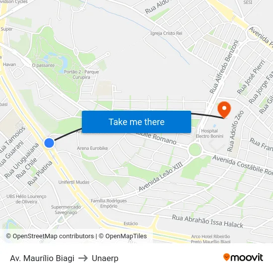 Av. Maurílio Biagi to Unaerp map