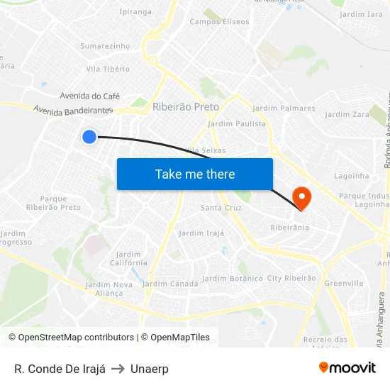 R. Conde De Irajá to Unaerp map