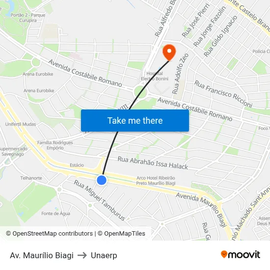 Av. Maurílio Biagi to Unaerp map
