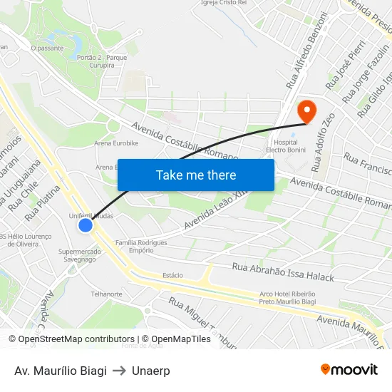 Av. Maurílio Biagi to Unaerp map