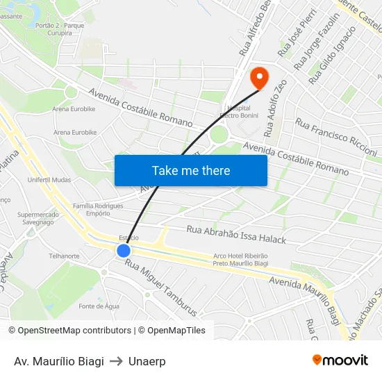 Av. Maurílio Biagi to Unaerp map