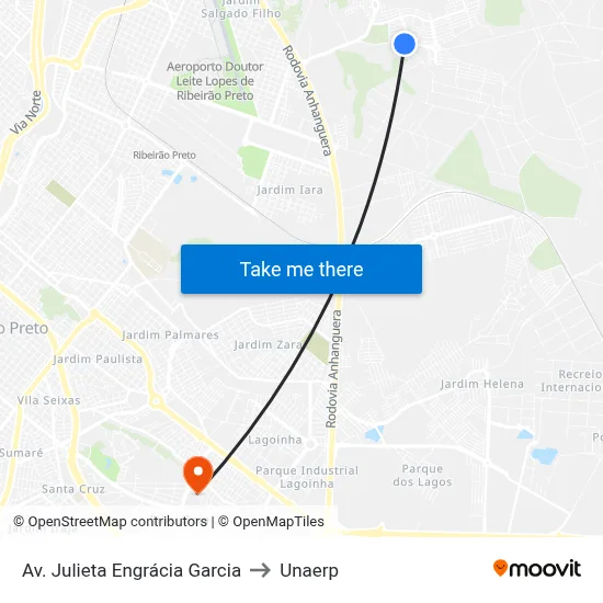 Av. Julieta Engrácia Garcia to Unaerp map