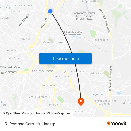 R. Romano Coró to Unaerp map