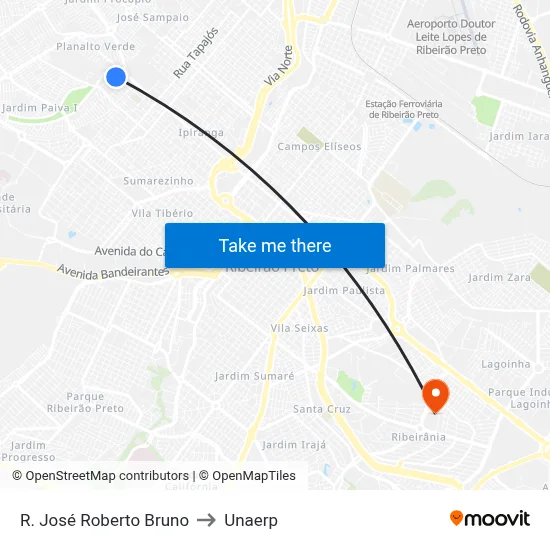 R. José Roberto Bruno to Unaerp map