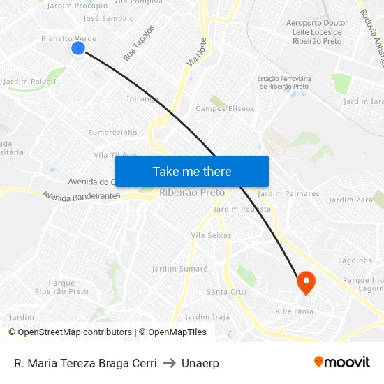 R. Maria Tereza Braga Cerri to Unaerp map