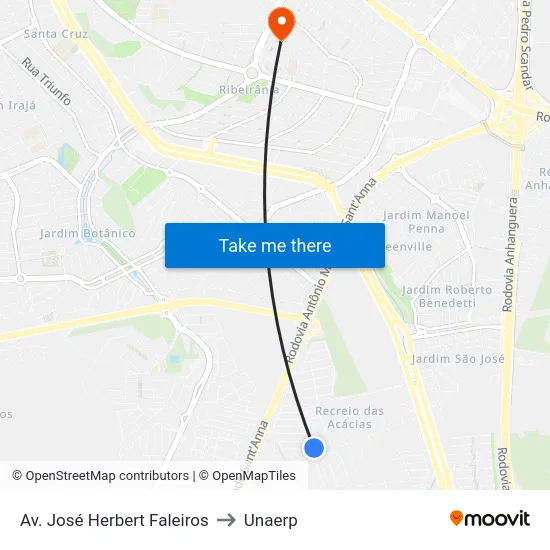 Av. José Herbert Faleiros to Unaerp map