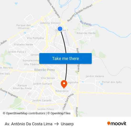 Av. Antônio Da Costa Lima to Unaerp map
