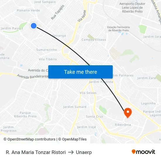 R. Ana Maria Tonzar Ristori to Unaerp map