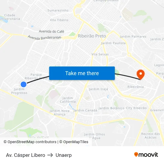 Av. Cásper Líbero to Unaerp map
