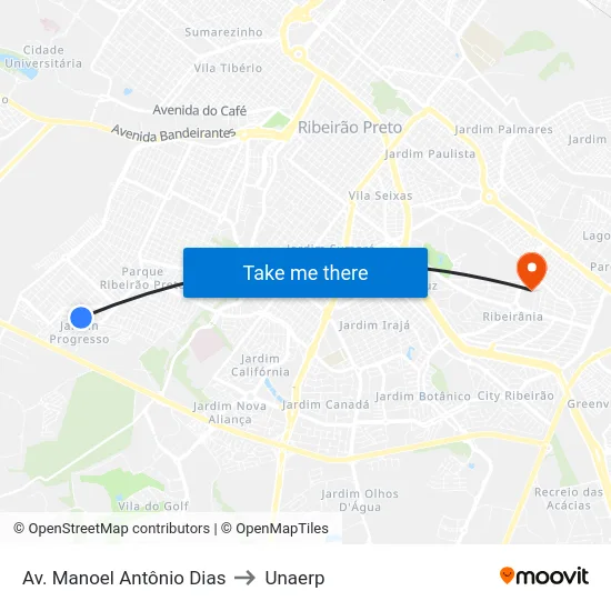 Av. Manoel Antônio Dias to Unaerp map