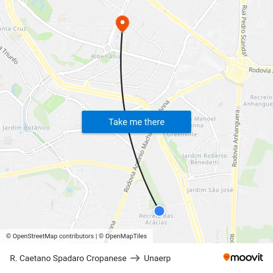 R. Caetano Spadaro Cropanese to Unaerp map