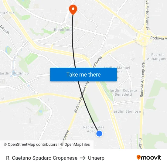 R. Caetano Spadaro Cropanese to Unaerp map