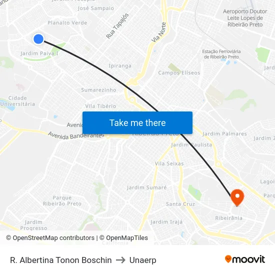 R. Albertina Tonon Boschin to Unaerp map