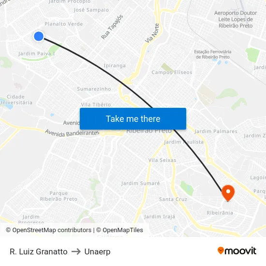 R. Luiz Granatto to Unaerp map