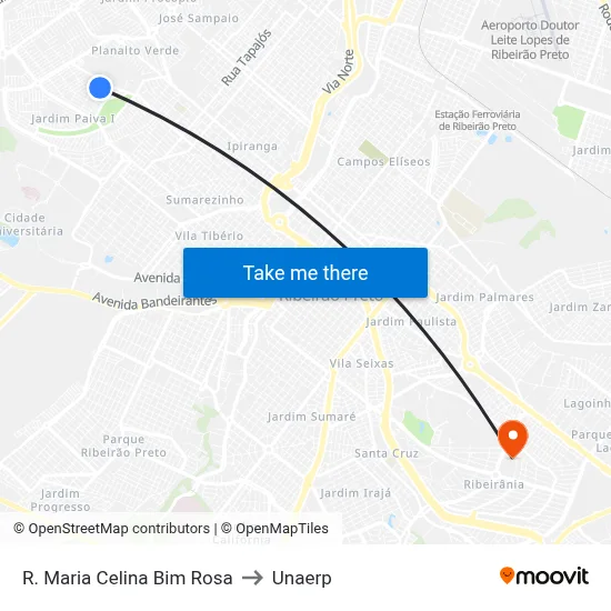 R. Maria Celina Bim Rosa to Unaerp map