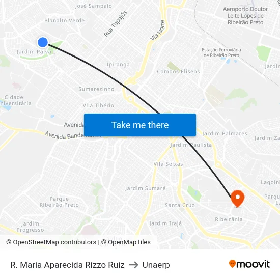 R. Maria Aparecida Rizzo Ruiz to Unaerp map