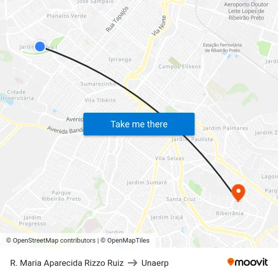 R. Maria Aparecida Rizzo Ruiz to Unaerp map
