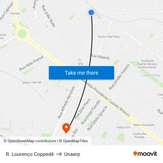 R.  Lourenço Coppedê to Unaerp map