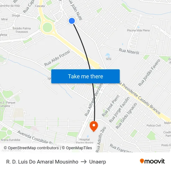 R. D. Luís Do Amaral Mousinho to Unaerp map