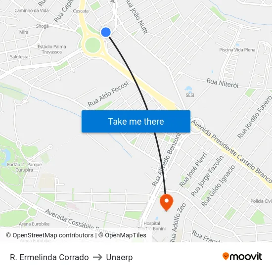 R. Ermelinda Corrado to Unaerp map