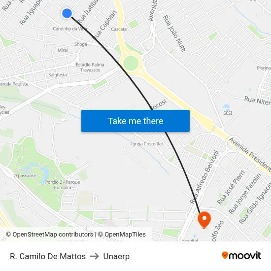 R. Camilo De Mattos to Unaerp map