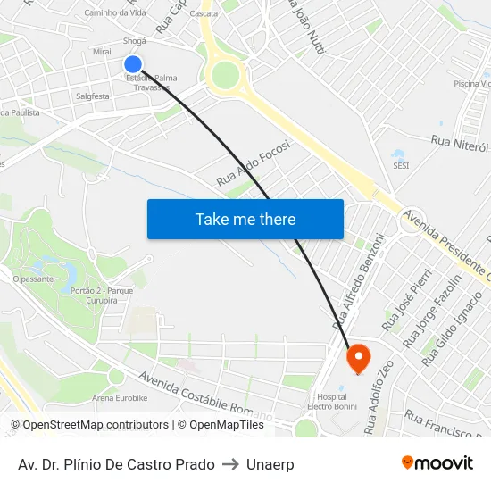 Av. Dr. Plínio De Castro Prado to Unaerp map
