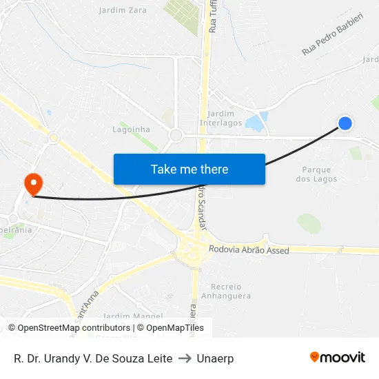 R. Dr. Urandy V. De Souza Leite to Unaerp map