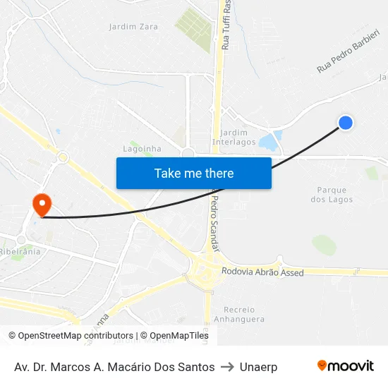 Av. Dr. Marcos A. Macário Dos Santos to Unaerp map