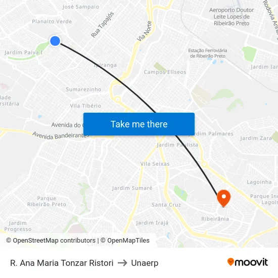 R. Ana Maria Tonzar Ristori to Unaerp map