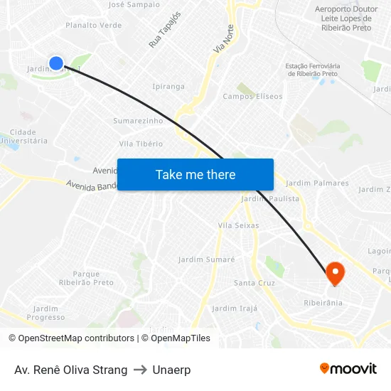Av. Renê Oliva Strang to Unaerp map