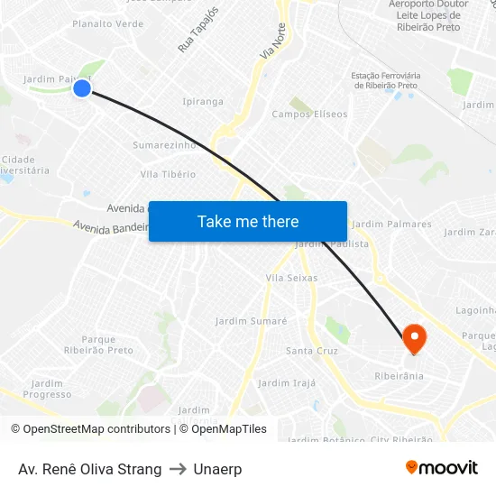 Av. Renê Oliva Strang to Unaerp map