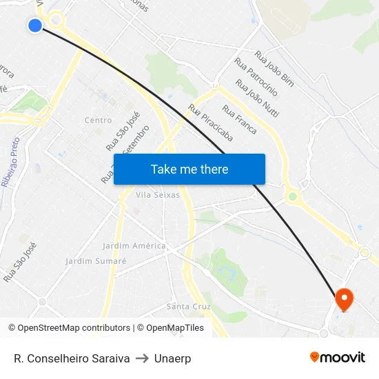 R. Conselheiro Saraiva to Unaerp map
