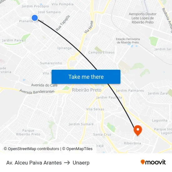 Av. Alceu Paiva Arantes to Unaerp map