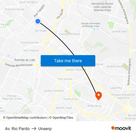 Av. Rio Pardo to Unaerp map