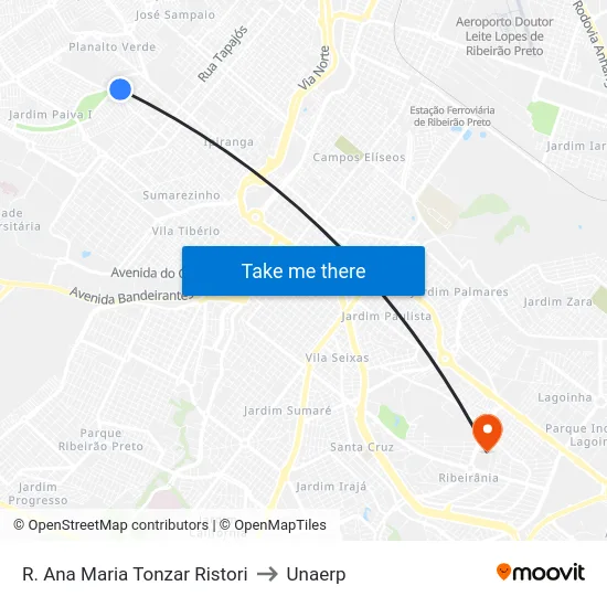 R. Ana Maria Tonzar Ristori to Unaerp map