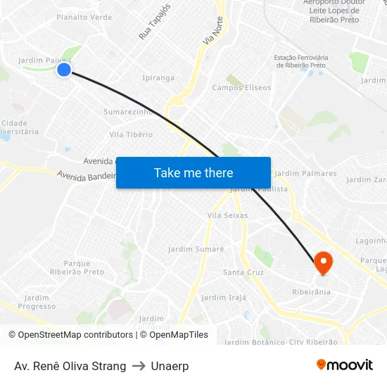 Av. Renê Oliva Strang to Unaerp map